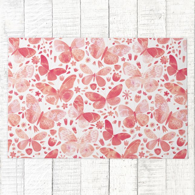 Felpudo Mariposas Acuarela Coral Rosa (Coral blush pink peach and white watercolor butterfly pattern art doormat)