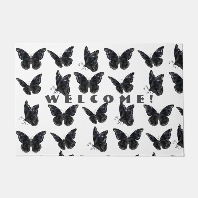 Felpudo Mariposas negras bienvenidas a Doormat (Anverso)