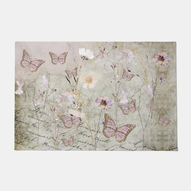 Felpudo mariposas y flores secas de época (Anverso)