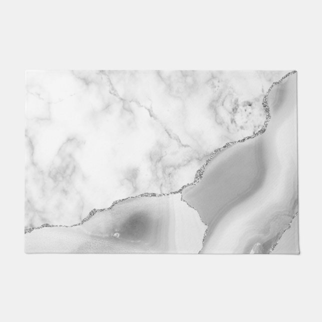 Felpudo Mármol Blanco Agata Gris Brillo Plateado (Anverso)