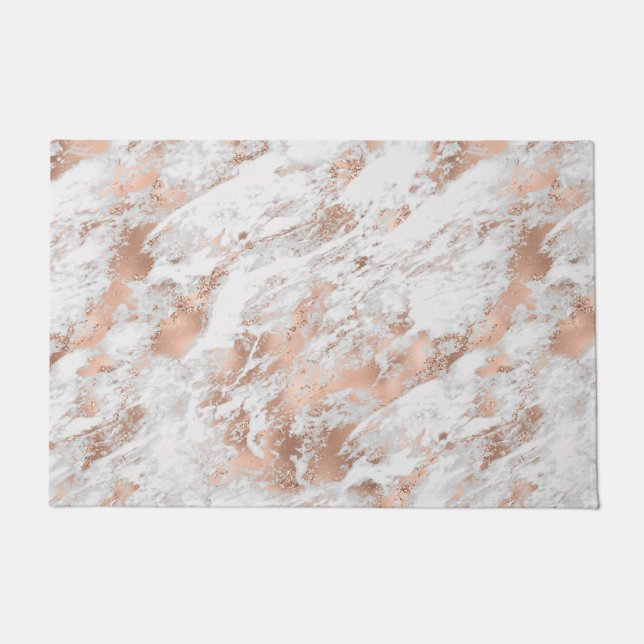 Felpudo Mármol blanco y Rosa de oro 3 Doormat (Anverso)
