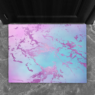 Felpudo Mármol de moda Glitzy Glam Violet Purple Blue Om