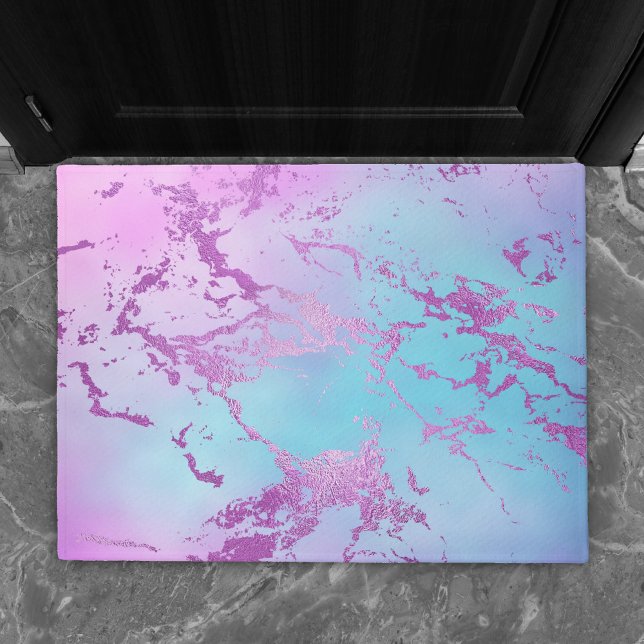 Felpudo Mármol de moda | Glitzy Glam Violet Purple Blue Om (Subido por el creador)