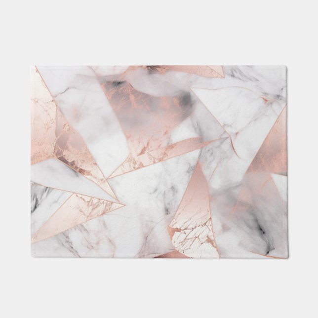 Felpudo Mármol Geométrico Rosa Dorado de Moda (Anverso)