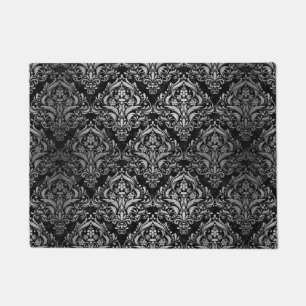 FELPUDO MÁRMOL NEGRO DAMASK1 Y METAL CEPILLADO PLATA