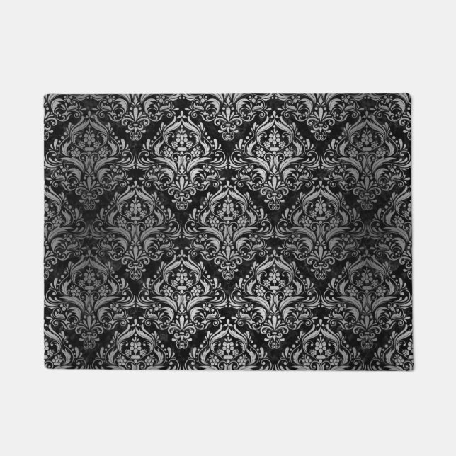 FELPUDO MÁRMOL NEGRO DAMASK1 Y METAL CEPILLADO PLATA (Anverso)