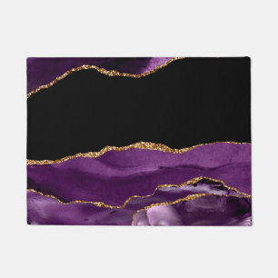 Felpudo Mármol Negro Violeta Agata Glam Brillo Dorado