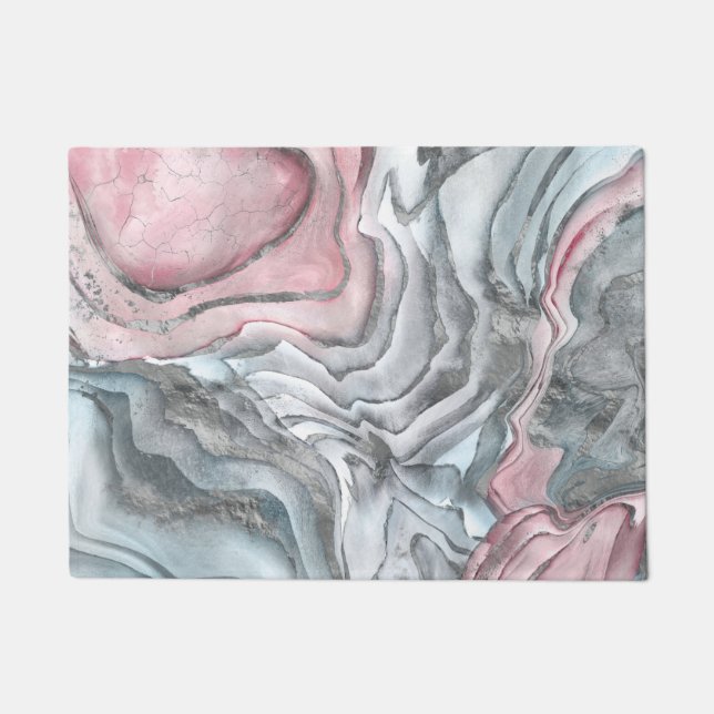 Felpudo mármol rosa Rubor: rosa pastel y plata (Anverso)