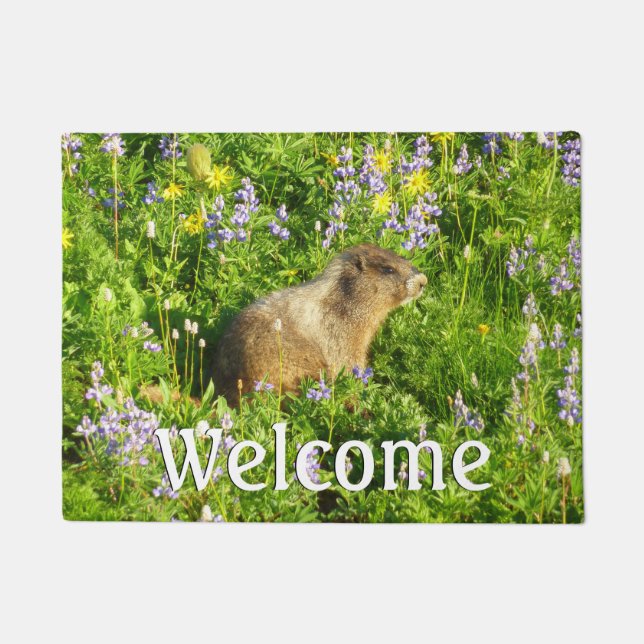 Felpudo Marmot en Mont Rainier Wildflowers (Anverso)