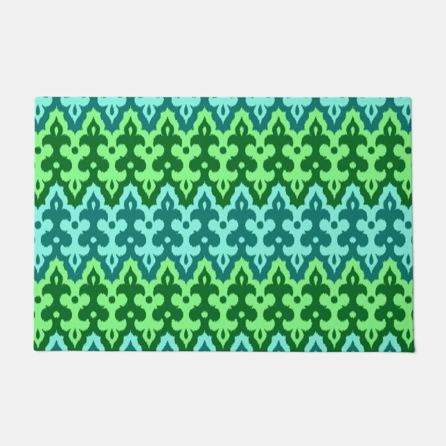 Felpudo Marroquí Ikat Damask, Turquoise & Jade Green (Anverso)