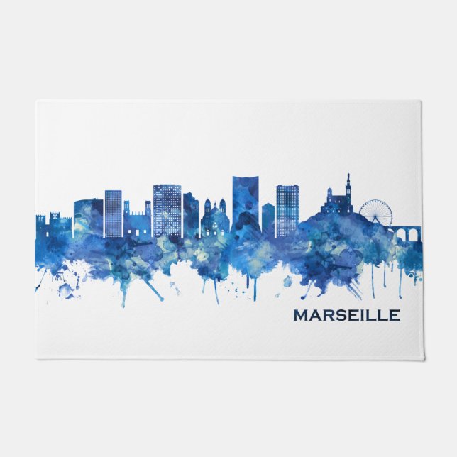 Felpudo Marseille France Skyline Blue (Anverso)