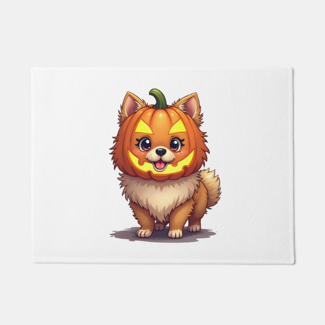 Felpudo Máscara de calabaza Perro Pomeraniano (Anverso)