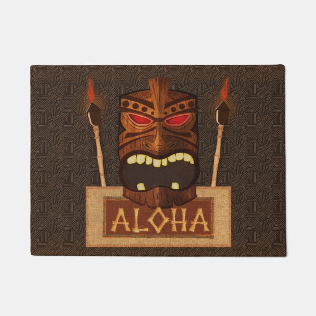 Felpudo Máscara Tiki de madera Retro de cosecha Aloha Hawa (Anverso)