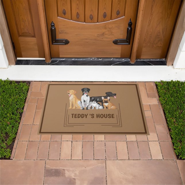 Felpudo Mascota de perro lindo Bienvenido fiesta de casa D (Exterior)