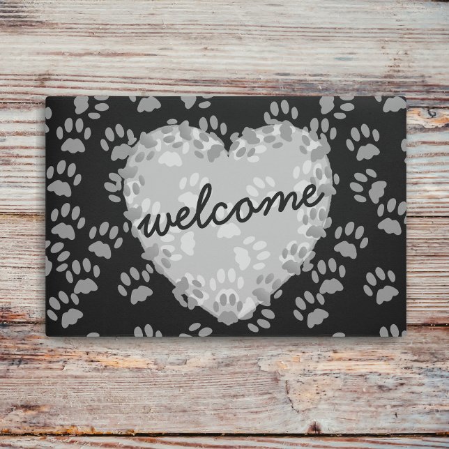 Felpudo Mascota Paw Imprimir Corazón Bienvenidos Puerta Bl (Paw Print Welcome Doormat just for you)