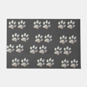 Felpudo Mascota paw purpurina de plata impresión sobre fon