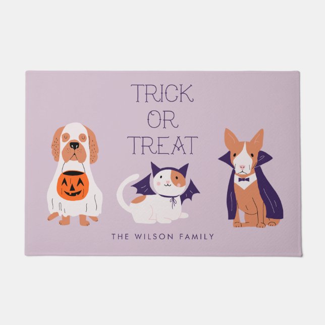 Felpudo Mascotas De Vestido De Halloween Trick O Trek (Anverso)