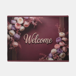 Felpudo Mat de bienvenida con flores de borgoña