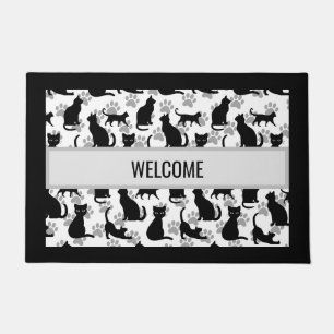 Felpudo Mat de bienvenida de gato negro - Halloween y hoga