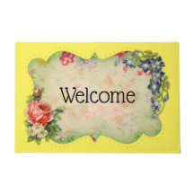 Mat de bienvenida de marco de flor amarillo vintag