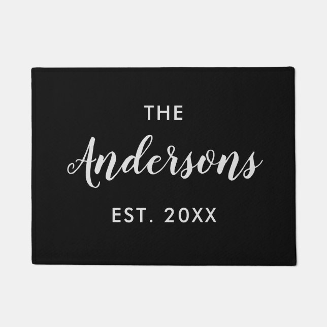 Felpudo Mat de bienvenida de nombre casado negro personali (Anverso)