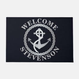 Felpudo Mat de bienvenida náutica y plata