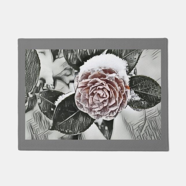 Felpudo Mat de dibujo de la puerta de Rosa congelada con n (Anverso)