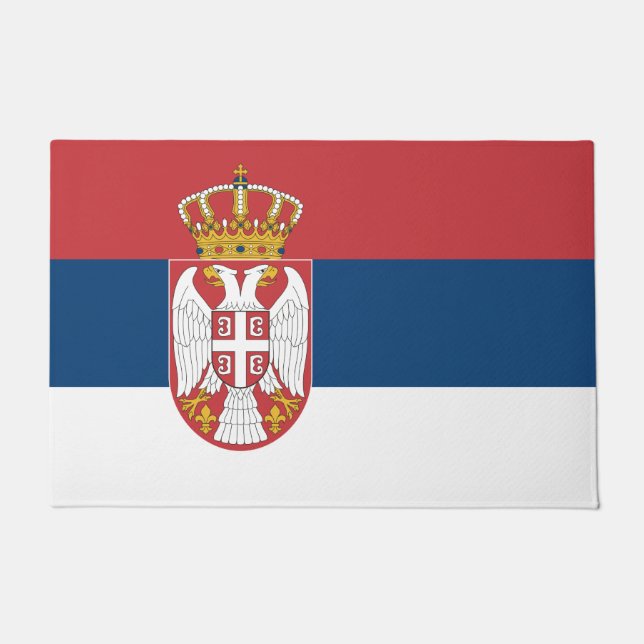 Felpudo Mat de la puerta con bandera de Serbia (Anverso)