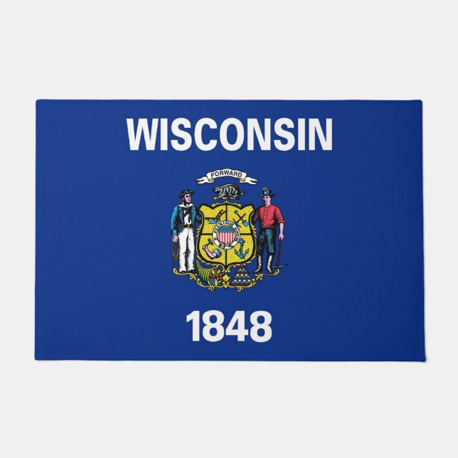Felpudo Mat de la puerta con bandera de Wisconsin, Estados (Anverso)