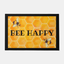 Mat de la puerta de Bee Happy con Honeycomb