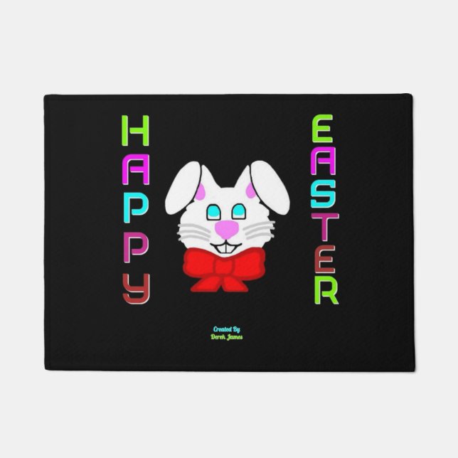 Felpudo Mat de la puerta de conejo de Pascua (Anverso)