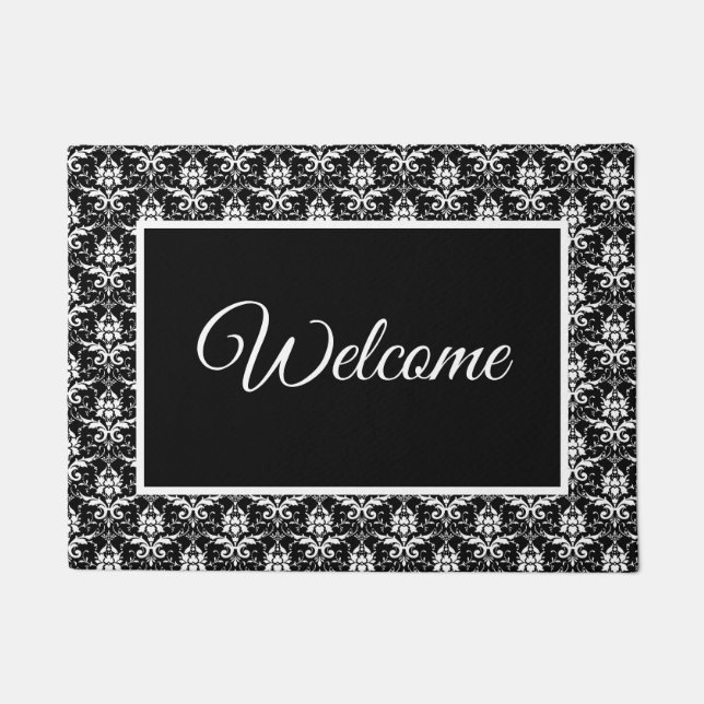 Felpudo Mat de la puerta de impresión de Damask en blanco  (Anverso)