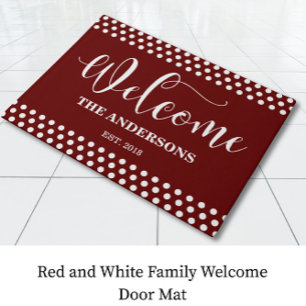 Felpudo Mat de la puerta de la familia de bienvenida roja