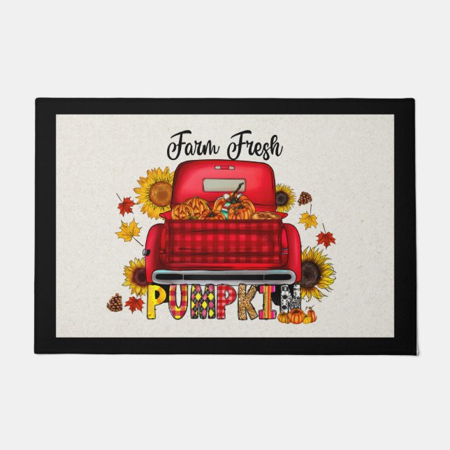 Felpudo Mat de la puerta de la granja de otoño (Anverso)