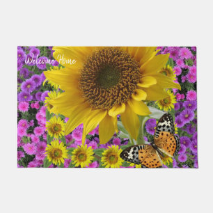 Felpudo Mat de la puerta de la mariposa del girasol