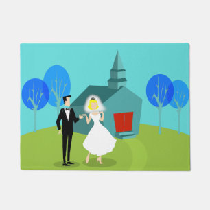 Felpudo Mat de la puerta de la pareja del Boda retro