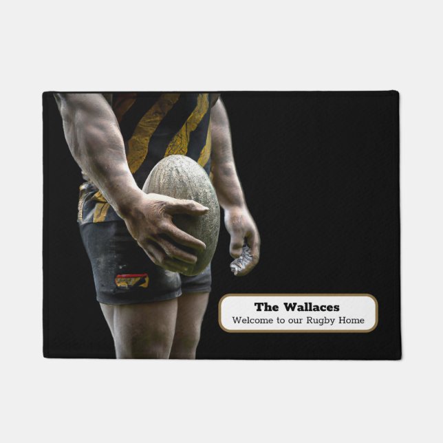 Felpudo Mat de la puerta de un entusiasta del rugby person (Anverso)