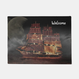 Felpudo Mat de la puerta del barco de vela nocturna