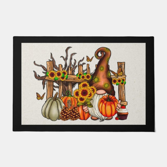 Felpudo Mat de la puerta del Gnome de otoño (Anverso)