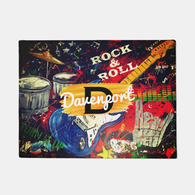 Felpudo Mat de la puerta del monograma rock & Roll (Anverso)