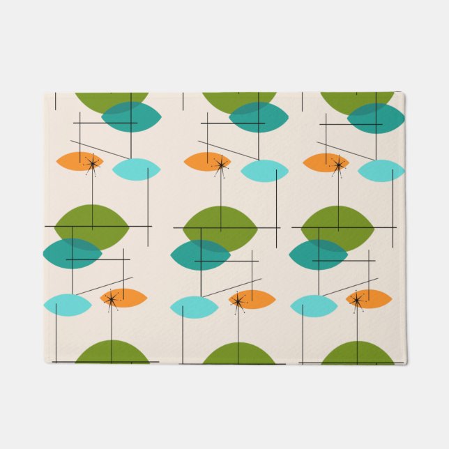 Felpudo Mat de la puerta del patrón móvil atómico retro (Anverso)