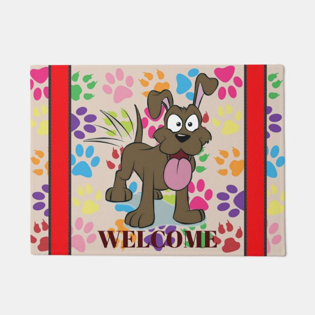 Felpudo Mat de la puerta del perro feliz (Anverso)
