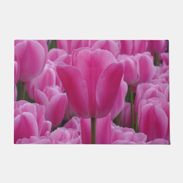 Felpudo Mat de la puerta del tulipán rosado (Anverso)