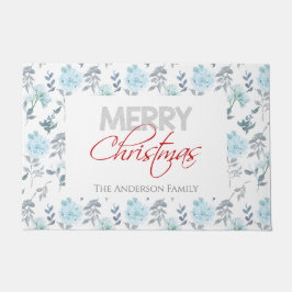 Felpudo Mat de la puerta floral azul y plateado