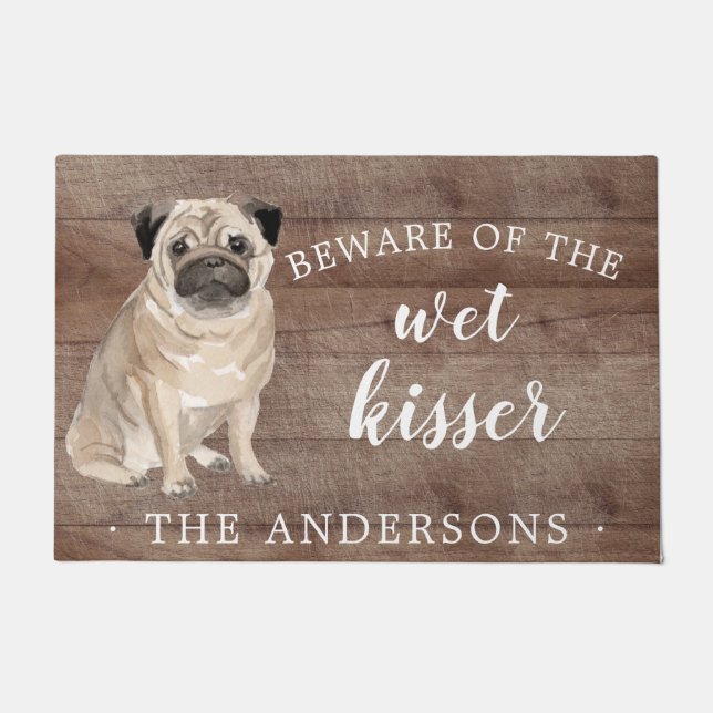 Felpudo Mat de la puerta personalizada del perro de pug (Anverso)