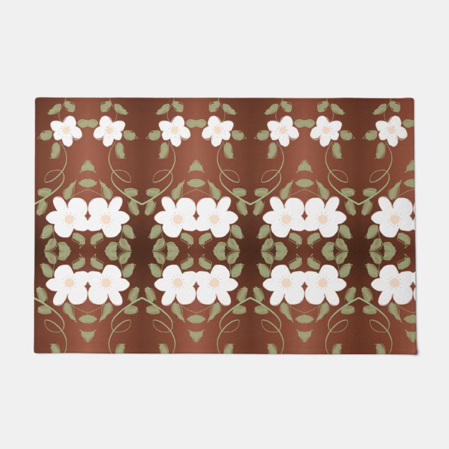 Felpudo Mat De Lanzamiento Beige-Marrón Y Floral (Anverso)