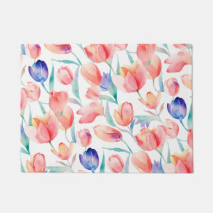 Felpudo Mat de patrón de tulipano de color de agua