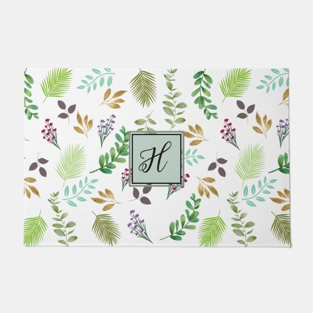 Felpudo Mat de puerta botánica personalizada (Anverso)