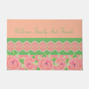 Felpudo Mat de puerta con acento floral de rosa rosado Art
