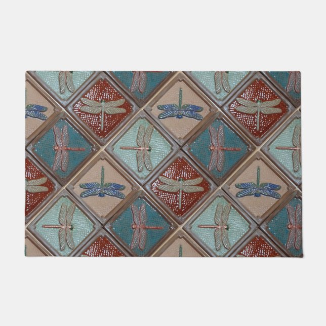 Felpudo Mat De Puerta Con Baldosas De Flora (Anverso)